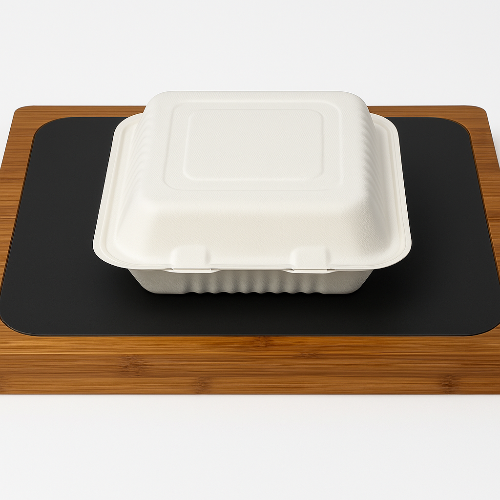 9x9x3" 3-Compartment Sugarcane Clamshell Container