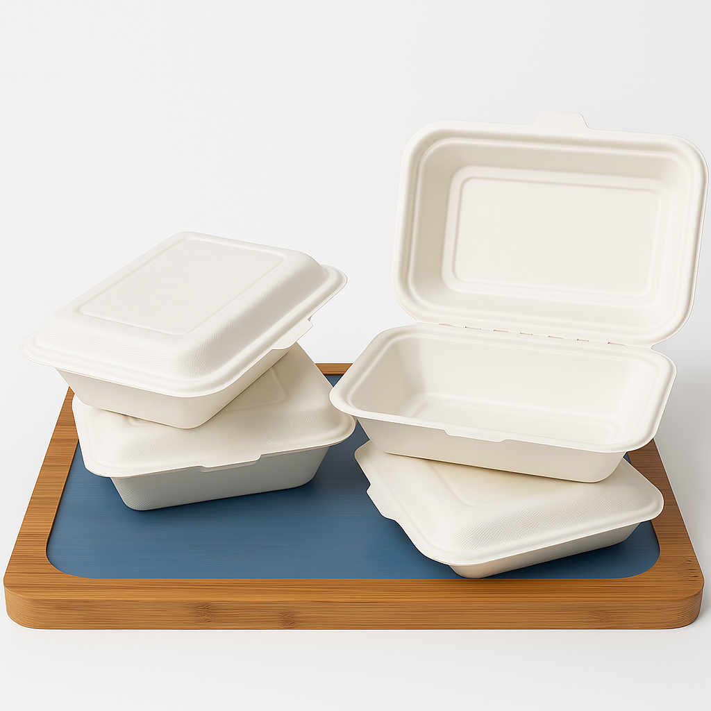 7 x 5 Inch Compostable Bagasse Lunch Box – Clamshell Container