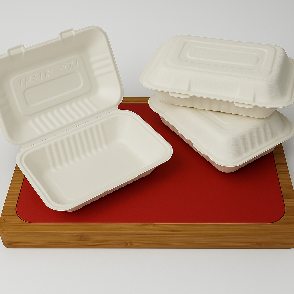 9 x 6 x 3 Inch Eco-Friendly Bagasse Clamshell Takeaway Box (HP10)
