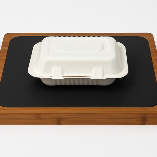 9 x 6 x 3 Inch Eco-Friendly Bagasse Clamshell Takeaway Box (HP10)