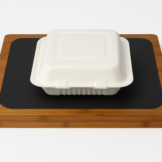 9x9x3" 3-Compartment  Sugarcane Clamshell Container